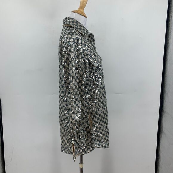 Steve Madden Jacket Womens XS Extra Large Andee Checkered Sequined Shacket - Picture 6 of 16